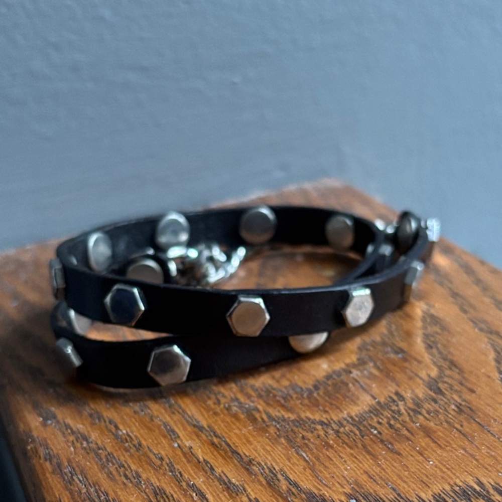Black Studded Leather Bracelet